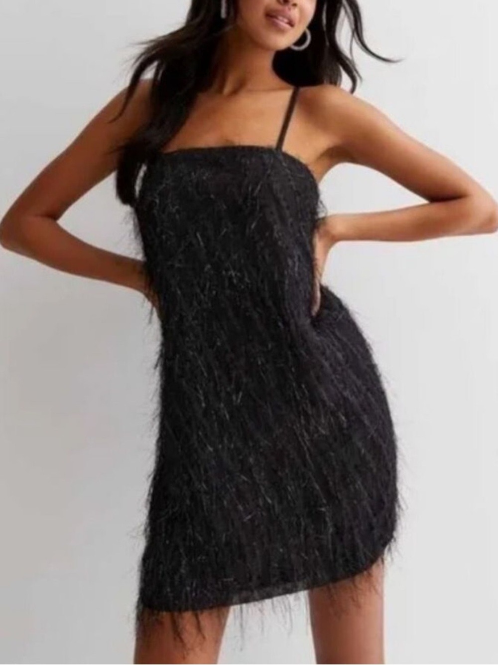 Bailey 44 Black Tinsel Fringe Mini Party Dress Size Medium